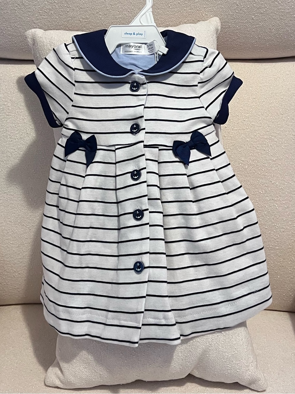 Mayoral Navy and White Striped Dress with Bows - Picture 1 of 6